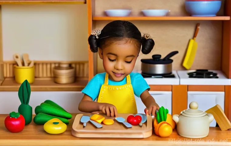 요리사 놀이 주방세트 - **Prompt 1: The Rustic Chef's Corner**
A happy 5-year-old girl, dressed in a cute, casual play o...